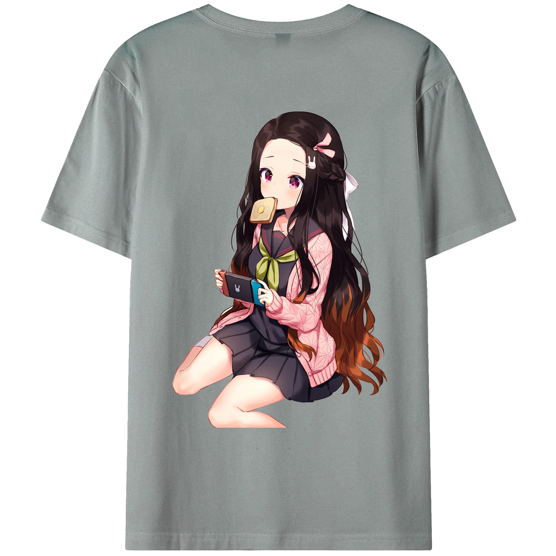 （画像用） 鬼滅の刃（きめつのやいば）竈門 禰󠄀豆子／かまど ねずこ Kamado Nezuko 綿100％ メンズ半袖Tシャツ（バックプリント） 通気性